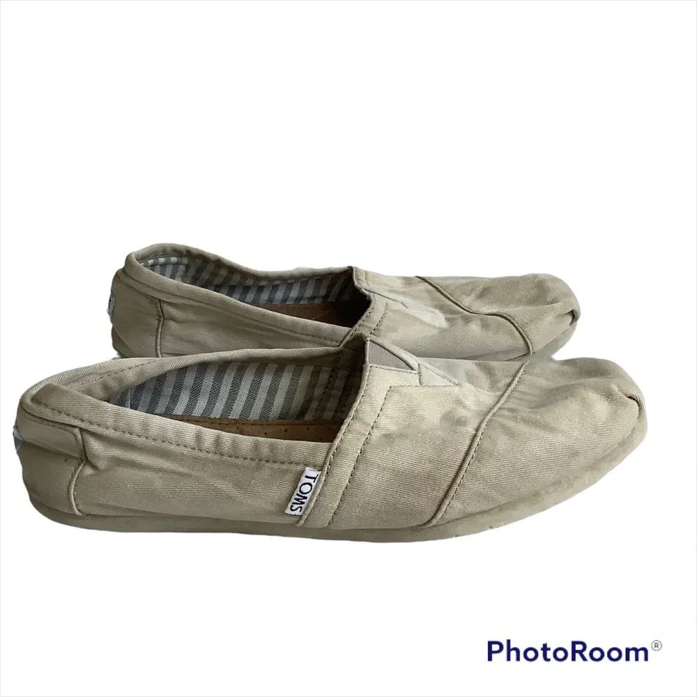 Toms Womens Classic Slip On Canvas Shoes Size 7.5 Khaki Tan Beige Multicolor